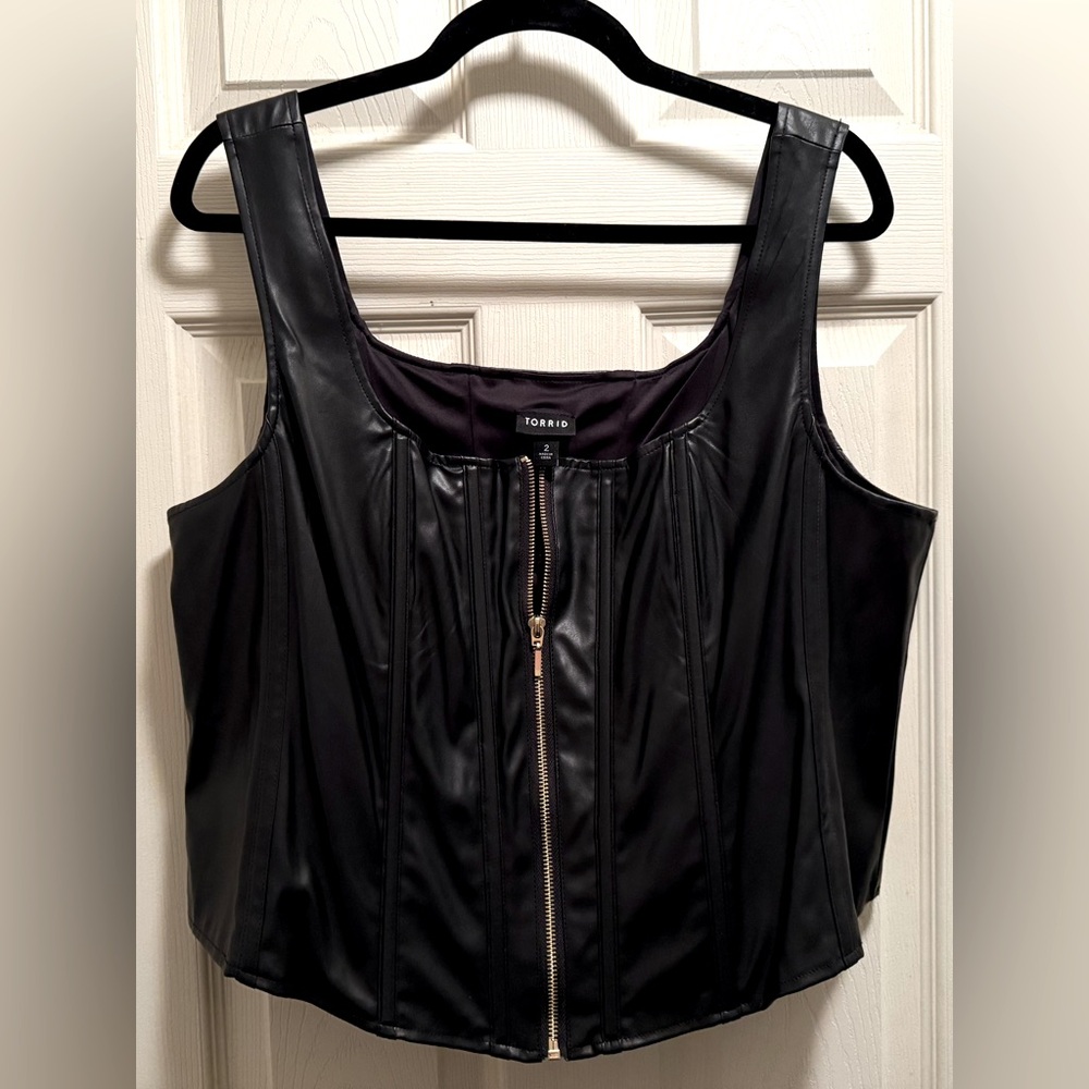 Torrid Black Faux Leather Zip-Up Bustier/Vest